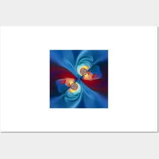 brightly coloured pattern in turquoise blue yellow and red twisting design Posters and Art